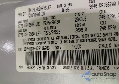 2007 Dodge Ram 1500 Slt/Trx4 Off Road/Sport z USA, uszkodzony, nr VIN 1D7HU18N47S116786